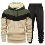 2-piece Color Block Men's Athletic Tracksuit Set, Casual Long Sleeve Hoodie With Drawstring And Jogging Pants Set For Workout Running And Casual Daily Wear 01